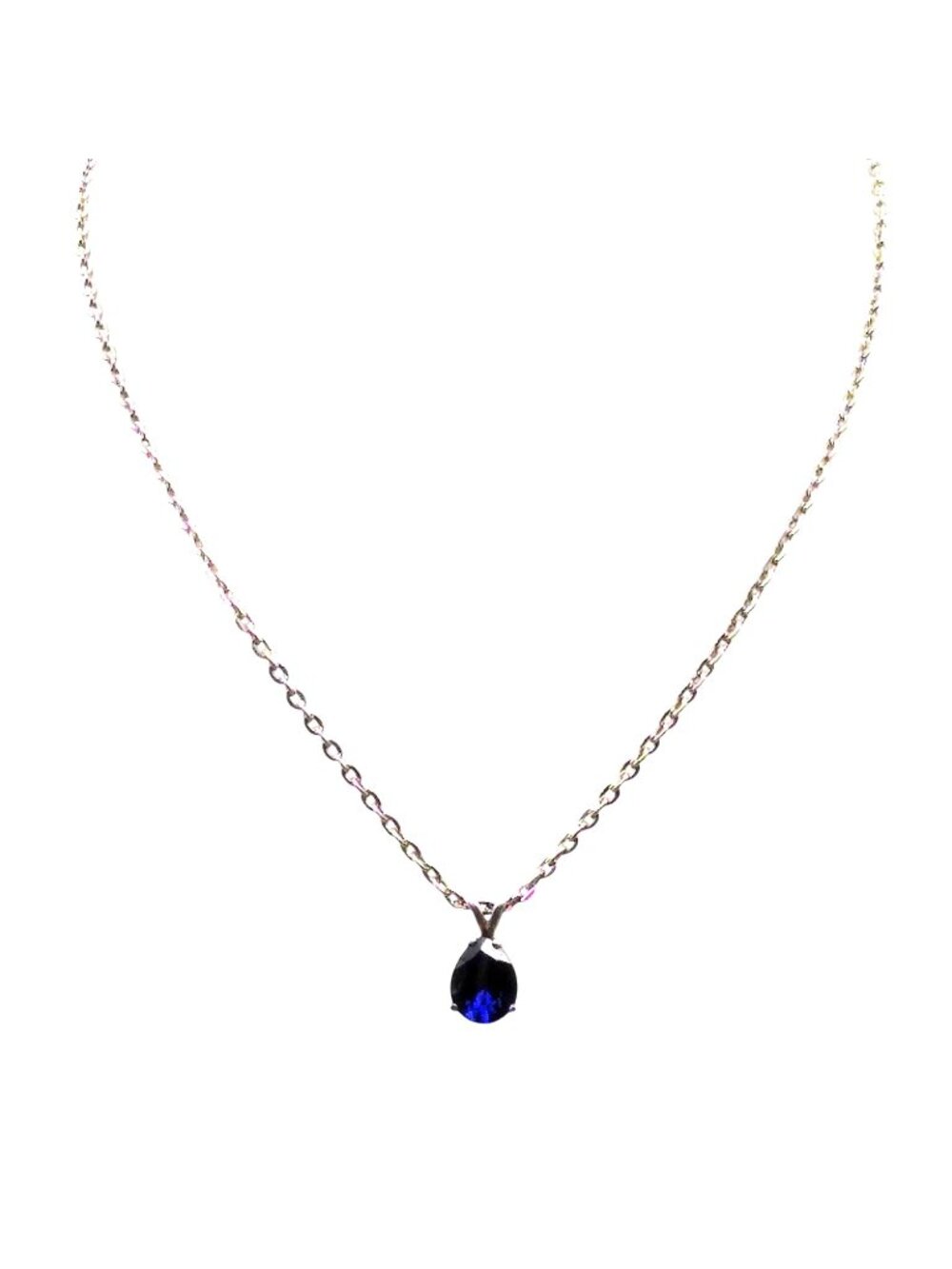 Bright Blue Spinel Teardrop Pendant in Sterling Silver on Vintage Silver Chain